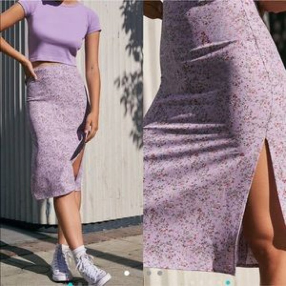 Brandy Melville floral midi skirt purple slit